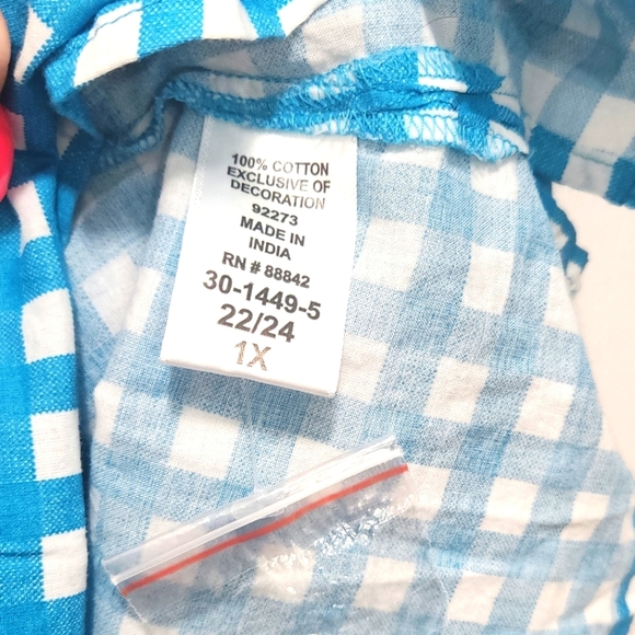 Woman Within Blue White Gingham Tunic Embroidered Floral Plus 1X 22/24 Cottage - Picture 5 of 5